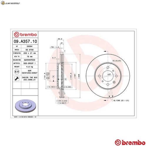 Brake discs a357 10 - brake, 09.a357.10